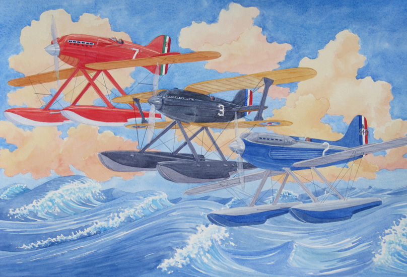 A Machhi M39, Curtiss R3C-2, & Supermarine S6 are Schneider Trophy Winners from different years but are shown in tandem.