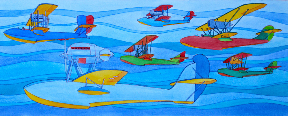 British, French & Italian Racing flying boats as a colourful display.