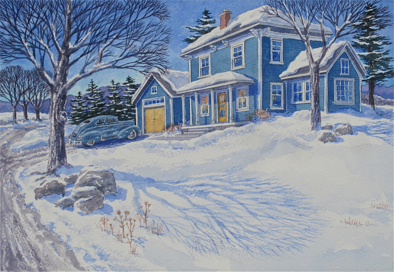 A Farmhouse on a Sunny Winter Day.