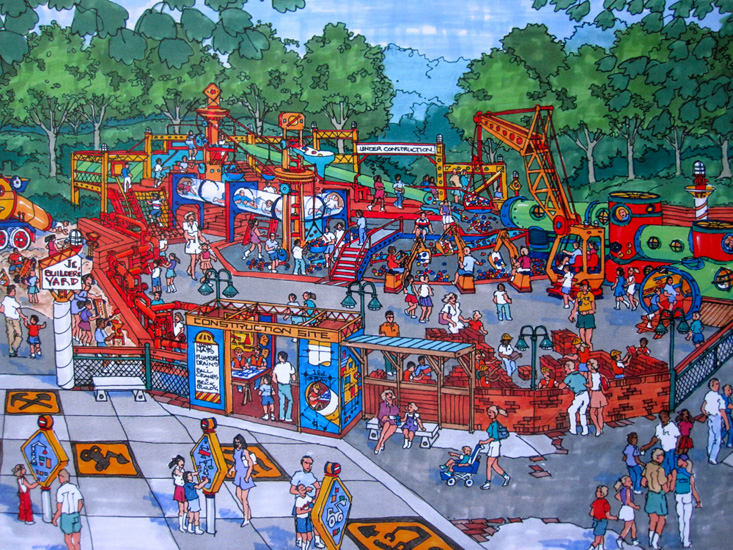 An existing playground is renovated & updated as a “construction zone” activity area.