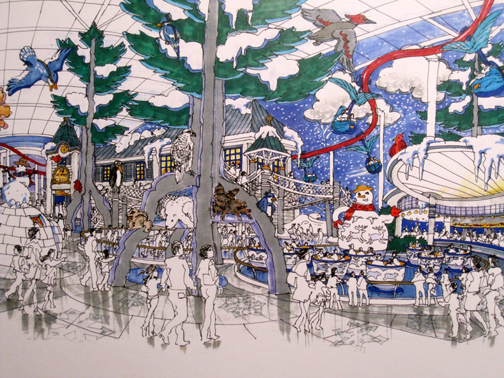 Rides & games in an inside theme park based on the four seasons.